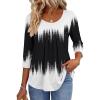 Zeagoo 3/4 Sleeve Tops for Women Crew Neck Blouses Pleated Casual Shirts Fall Work Clothes 2026(Black White 1)