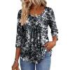 Zeagoo 3/4 Sleeve Tops for Women Crew Neck Blouses Pleated Casual Shirts Fall Work Clothes 2026(Black White 2)