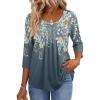 Zeagoo 3/4 Sleeve Tops for Women Crew Neck Blouses Pleated Casual Shirts Fall Work Clothes 2026(Floral Blue)
