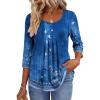 Zeagoo 3/4 Sleeve Tops for Women Crew Neck Blouses Pleated Casual Shirts Fall Work Clothes 2026(Floral Navy)