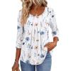 Zeagoo 3/4 Sleeve Tops for Women Crew Neck Blouses Pleated Casual Shirts Fall Work Clothes 2026(Floral White)
