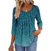 Zeagoo 3/4 Sleeve Tops for Women Crew Neck Blouses Pleated Casual Shirts Fall Work Clothes 2026(Leaf Blue)