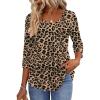 Zeagoo 3/4 Sleeve Tops for Women Crew Neck Blouses Pleated Casual Shirts Fall Work Clothes 2026(Leopard An284)