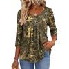 Zeagoo 3/4 Sleeve Tops for Women Crew Neck Blouses Pleated Casual Shirts Fall Work Clothes 2026(Multi 3)