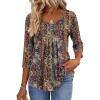 Zeagoo 3/4 Sleeve Tops for Women Crew Neck Blouses Pleated Casual Shirts Fall Work Clothes 2026(Multi Floral Mz721)