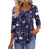 Zeagoo 3/4 Sleeve Tops for Women Crew Neck Blouses Pleated Casual Shirts Fall Work Clothes 2026(Navy White Floral)