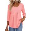 Zeagoo 3/4 Sleeve Tops for Women Crew Neck Blouses Pleated Casual Shirts Fall Work Clothes 2026(Pink)