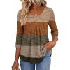 Zeagoo 3/4 Sleeve Tops for Women Crew Neck Blouses Pleated Casual Shirts Fall Work Clothes 2026(Stripe Brown)