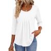 Zeagoo 3/4 Sleeve Tops for Women Crew Neck Blouses Pleated Casual Shirts Fall Work Clothes 2026(White)