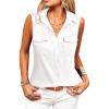 Zeagoo Sleeveless Button Down Shirt for Women Casual V Neck Blouses Solid Collared Tops Summer Dressy Shirts(Aa-white)