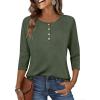 Zeagoo Womens Tops 3/4 Length Sleeve T Shirts Dressy Casual Button Down Blouses Spring Fall Clothes(Army Green)