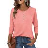 Zeagoo Womens Tops 3/4 Length Sleeve T Shirts Dressy Casual Button Down Blouses Spring Fall Clothes(Coral Pink)