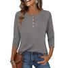 Zeagoo Womens Tops 3/4 Length Sleeve T Shirts Dressy Casual Button Down Blouses Spring Fall Clothes(Grey)