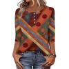 Zeagoo Womens Tops 3/4 Length Sleeve T Shirts Dressy Casual Button Down Blouses Spring Fall Clothes(Jh544-red Print)