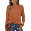 Zeagoo Womens Tops 3/4 Length Sleeve T Shirts Dressy Casual Button Down Blouses Spring Fall Clothes(Light Brown)