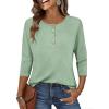Zeagoo Womens Tops 3/4 Length Sleeve T Shirts Dressy Casual Button Down Blouses Spring Fall Clothes(Light Green)
