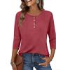 Zeagoo Womens Tops 3/4 Length Sleeve T Shirts Dressy Casual Button Down Blouses Spring Fall Clothes(Red)