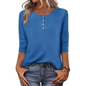 Zeagoo 3/4 Length Sleeve Women Tops Crew Neck Blouses Dressy Casual Summer T Shirts Loose Fit Business Work Clothes(Sky Blue)