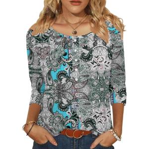 Zeagoo 3/4 Length Sleeve Womens Tops Round Neck Casual Summer Tunic Tops Basic Tees Blouses Dressy T-Shirts Pleated Shirts(Mz906)