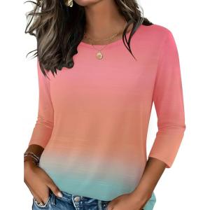 Zeagoo Women’s Casual 3/4 Sleeve T-Shirts Round Neck Cute Tunic Tops Basic Tees Blouses Business Work Tee Top(Rainbow-jb218)