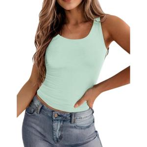 Zeagoo Women’s Double Lined Square Neck Tank Top Sleeveless Basic Crop Tops Trendy Going Out Tops(Light Green)