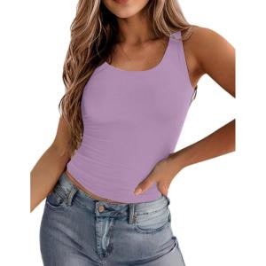Zeagoo Women’s Double Lined Square Neck Tank Top Sleeveless Basic Crop Tops Trendy Going Out Tops(Light Purple)