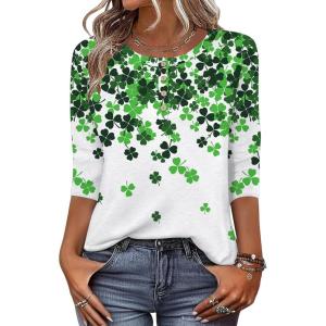 Zeagoo Womens Tops 3/4 Length Sleeve T Shirts Dressy Casual Button Down Blouses Spring Fall Clothes(Sp77)