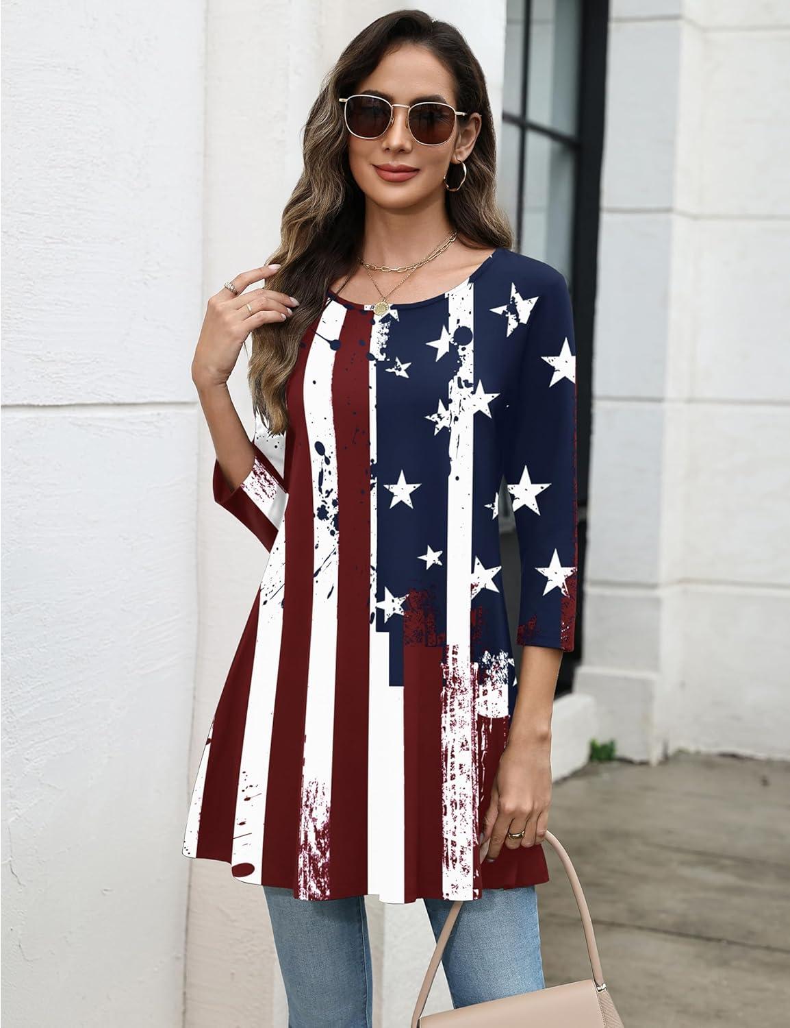 imageZeagoo Women Tops 34 Sleeve Dressy Casual Plus Size Tunics to Wear with Leggings Swing Flare TShirt Loose BlousesFlaggq41