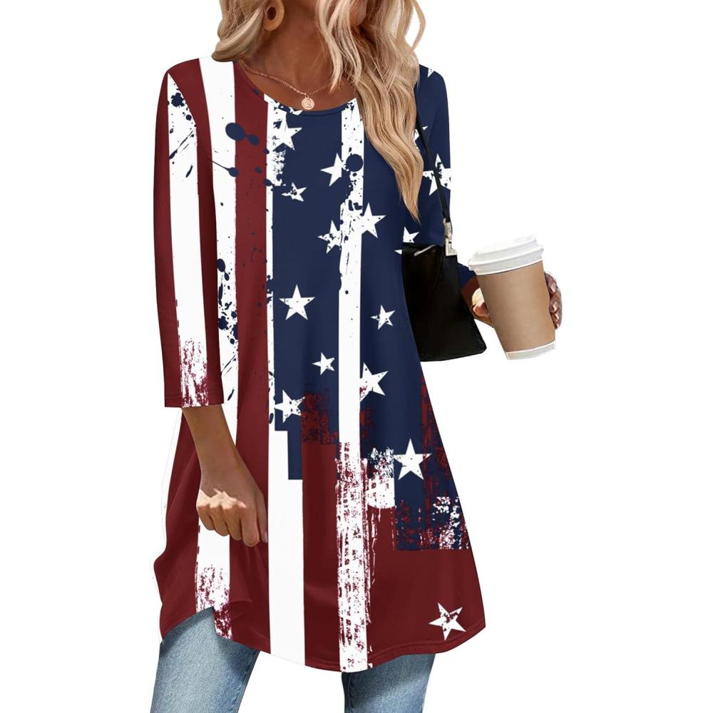 imageZeagoo Women Tops 34 Sleeve Dressy Casual Plus Size Tunics to Wear with Leggings Swing Flare TShirt Loose BlousesFlaggq41