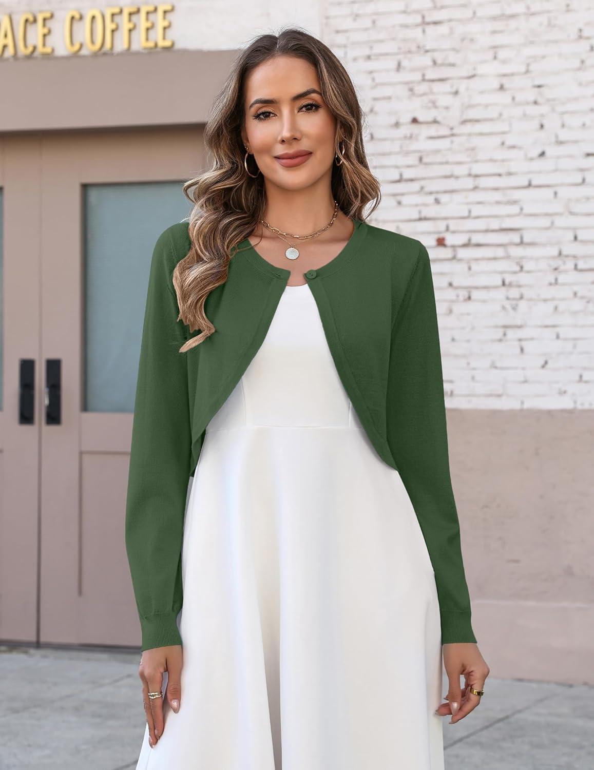 imageZeagoo Cropped Cardigan Sweaters for Women Long Sleeve Knit Open Front Bolero Shrug for DressesArmy Green