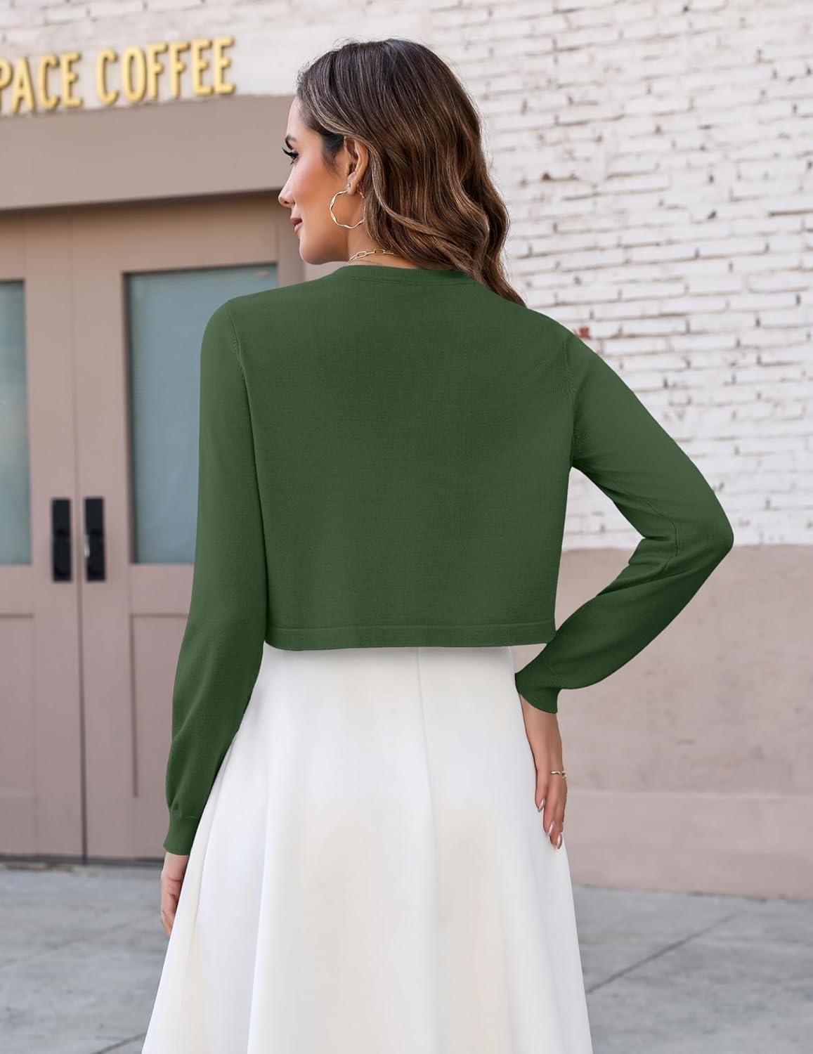 imageZeagoo Cropped Cardigan Sweaters for Women Long Sleeve Knit Open Front Bolero Shrug for DressesArmy Green