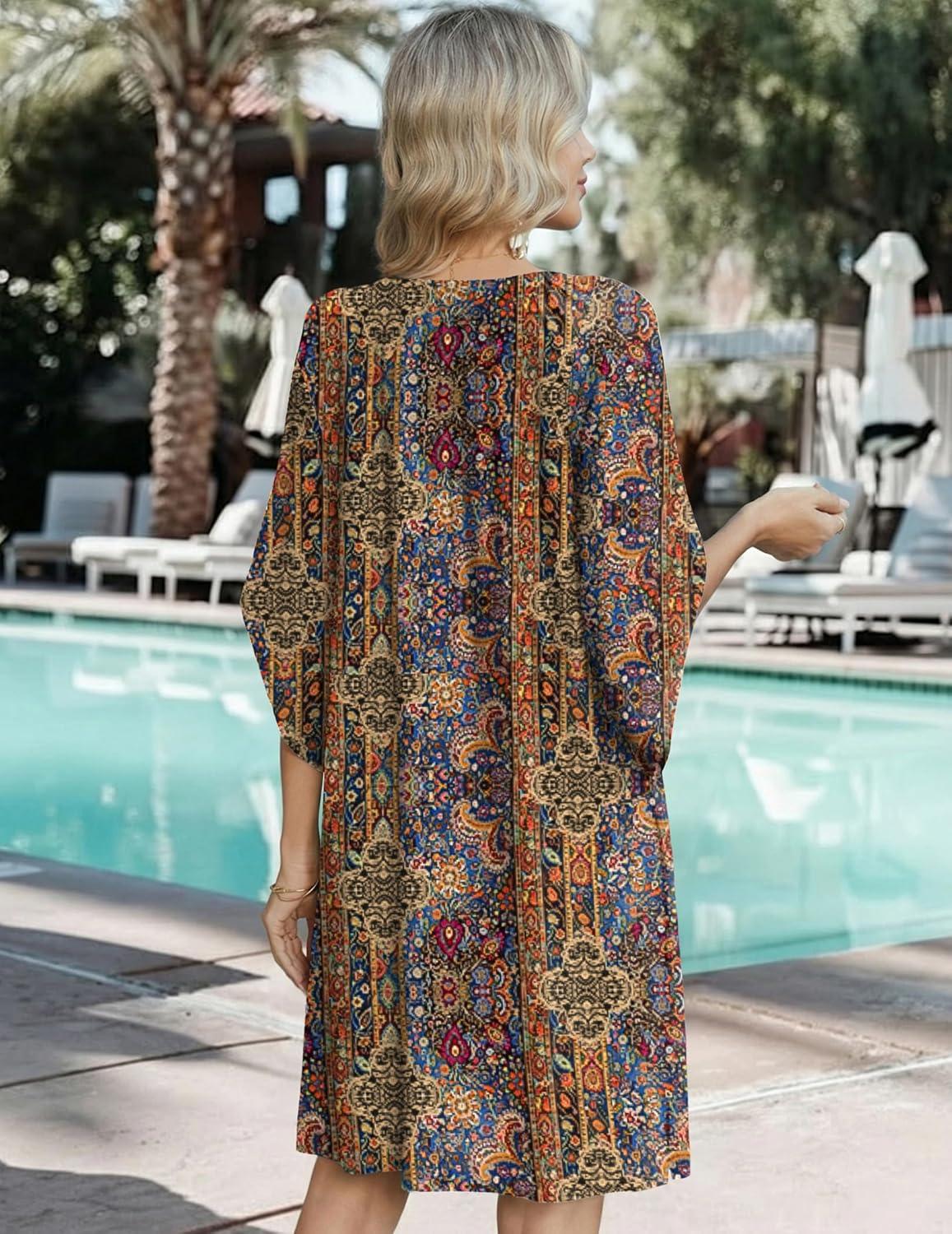 imageZeagoo Womens Casual Beach Summer Dress Boho Cover Up Tassel Tie V Neck 34 Long Sleeve Mini Sundress 2026 Floral PrintA01ethnic