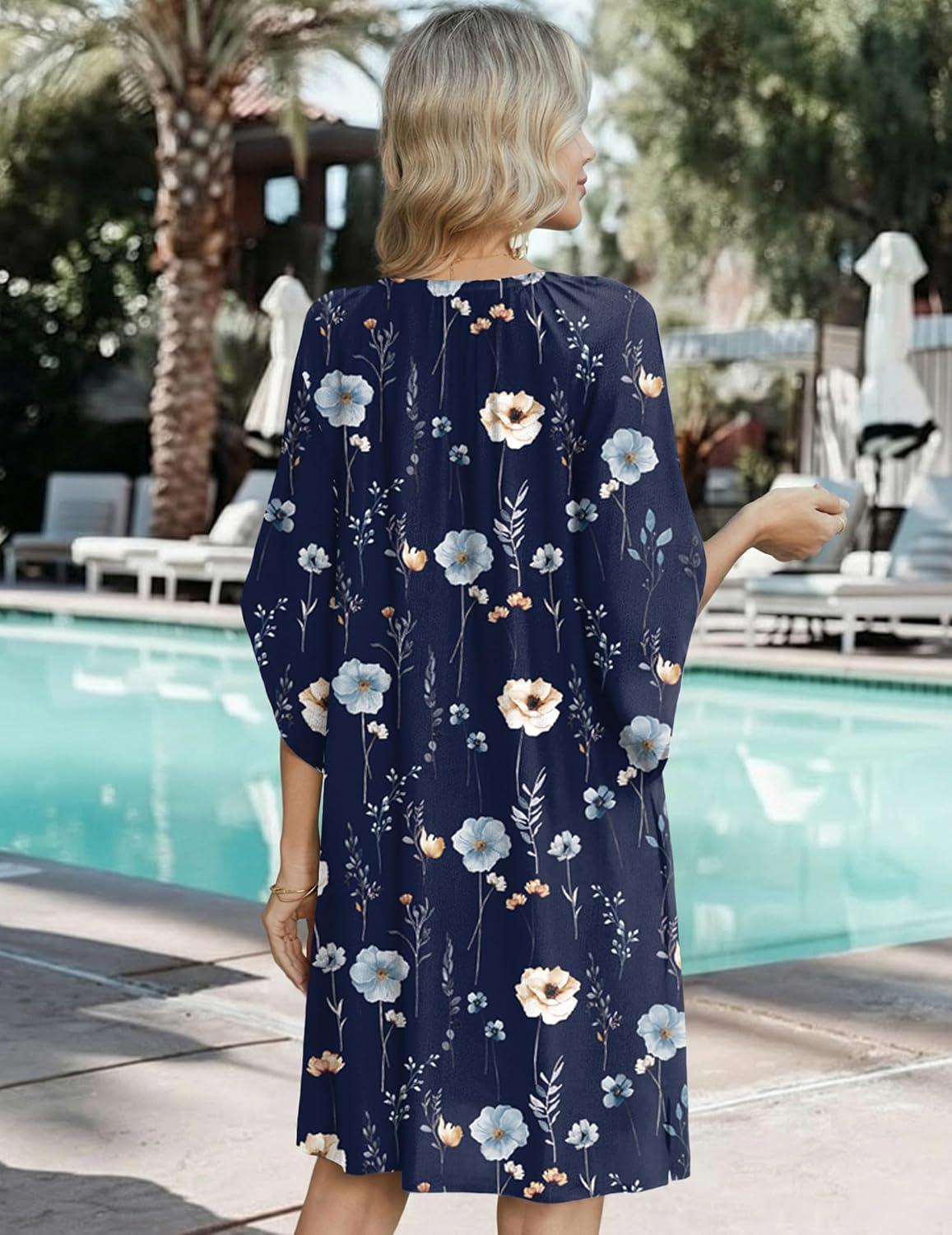 imageZeagoo Womens Casual Beach Summer Dress Boho Cover Up Tassel Tie V Neck 34 Long Sleeve Mini Sundress 2026 Floral PrintFlower