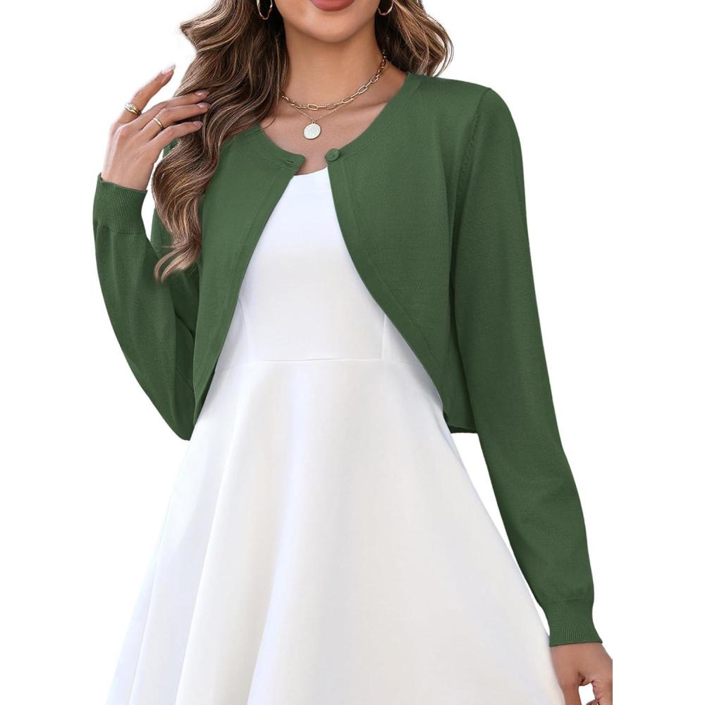 imageZeagoo Cropped Cardigan Sweaters for Women Long Sleeve Knit Open Front Bolero Shrug for DressesArmy Green