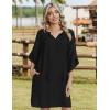 Zeagoo Womens Casual Beach Summer Dress Boho Cover Up Tassel Tie V Neck 3/4 Long Sleeve Mini Sundress 2026 Floral Print(Black)