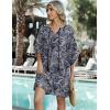 Zeagoo Womens Casual Beach Summer Dress Boho Cover Up Tassel Tie V Neck 3/4 Long Sleeve Mini Sundress 2026 Floral Print(Blue)