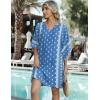 Zeagoo Womens Casual Beach Summer Dress Boho Cover Up Tassel Tie V Neck 3/4 Long Sleeve Mini Sundress 2026 Floral Print(Blue and White)