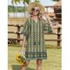 Zeagoo Womens Casual Beach Summer Dress Boho Cover Up Tassel Tie V Neck 3/4 Long Sleeve Mini Sundress 2026 Floral Print(Green)
