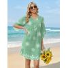 Zeagoo Womens Casual Beach Summer Dress Boho Cover Up Tassel Tie V Neck 3/4 Long Sleeve Mini Sundress 2026 Floral Print(Green and White)