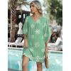 Zeagoo Womens Casual Beach Summer Dress Boho Cover Up Tassel Tie V Neck 3/4 Long Sleeve Mini Sundress 2026 Floral Print(Green and White)