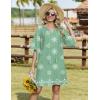Zeagoo Womens Casual Beach Summer Dress Boho Cover Up Tassel Tie V Neck 3/4 Long Sleeve Mini Sundress 2026 Floral Print(Green and White)