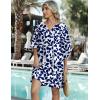 Zeagoo Womens Casual Beach Summer Dress Boho Cover Up Tassel Tie V Neck 3/4 Long Sleeve Mini Sundress 2026 Floral Print(Leaf Blue)