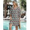 Zeagoo Womens Casual Beach Summer Dress Boho Cover Up Tassel Tie V Neck 3/4 Long Sleeve Mini Sundress 2026 Floral Print(Light Blue)