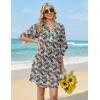 Zeagoo Womens Casual Beach Summer Dress Boho Cover Up Tassel Tie V Neck 3/4 Long Sleeve Mini Sundress 2026 Floral Print(Light Blue)