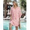 Zeagoo Womens Casual Beach Summer Dress Boho Cover Up Tassel Tie V Neck 3/4 Long Sleeve Mini Sundress 2026 Floral Print(Pink)