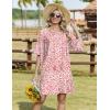 Zeagoo Womens Casual Beach Summer Dress Boho Cover Up Tassel Tie V Neck 3/4 Long Sleeve Mini Sundress 2026 Floral Print(Pink)