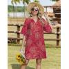 Zeagoo Womens Casual Beach Summer Dress Boho Cover Up Tassel Tie V Neck 3/4 Long Sleeve Mini Sundress 2026 Floral Print(Red)