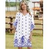 Zeagoo Womens Casual Beach Summer Dress Boho Cover Up Tassel Tie V Neck 3/4 Long Sleeve Mini Sundress 2026 Floral Print(White Blue)