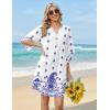 Zeagoo Womens Casual Beach Summer Dress Boho Cover Up Tassel Tie V Neck 3/4 Long Sleeve Mini Sundress 2026 Floral Print(White Blue)