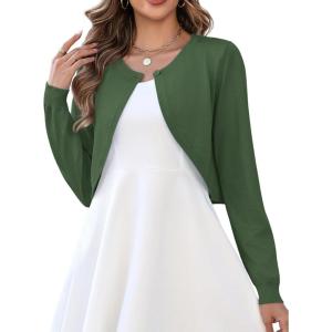 Zeagoo Cropped Cardigan Sweaters for Women Long Sleeve Knit Open Front Bolero Shrug for Dresses(Army Green)